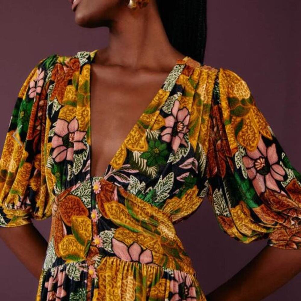 Farm‎ Rio garden Velvet midi Dress NEW XS